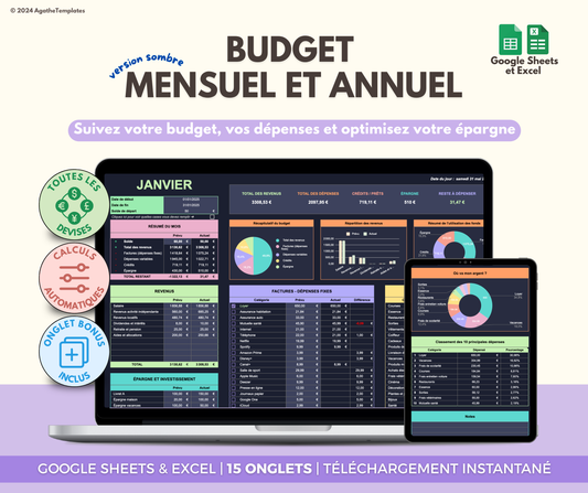 Budget mensuel et annuel sombre
