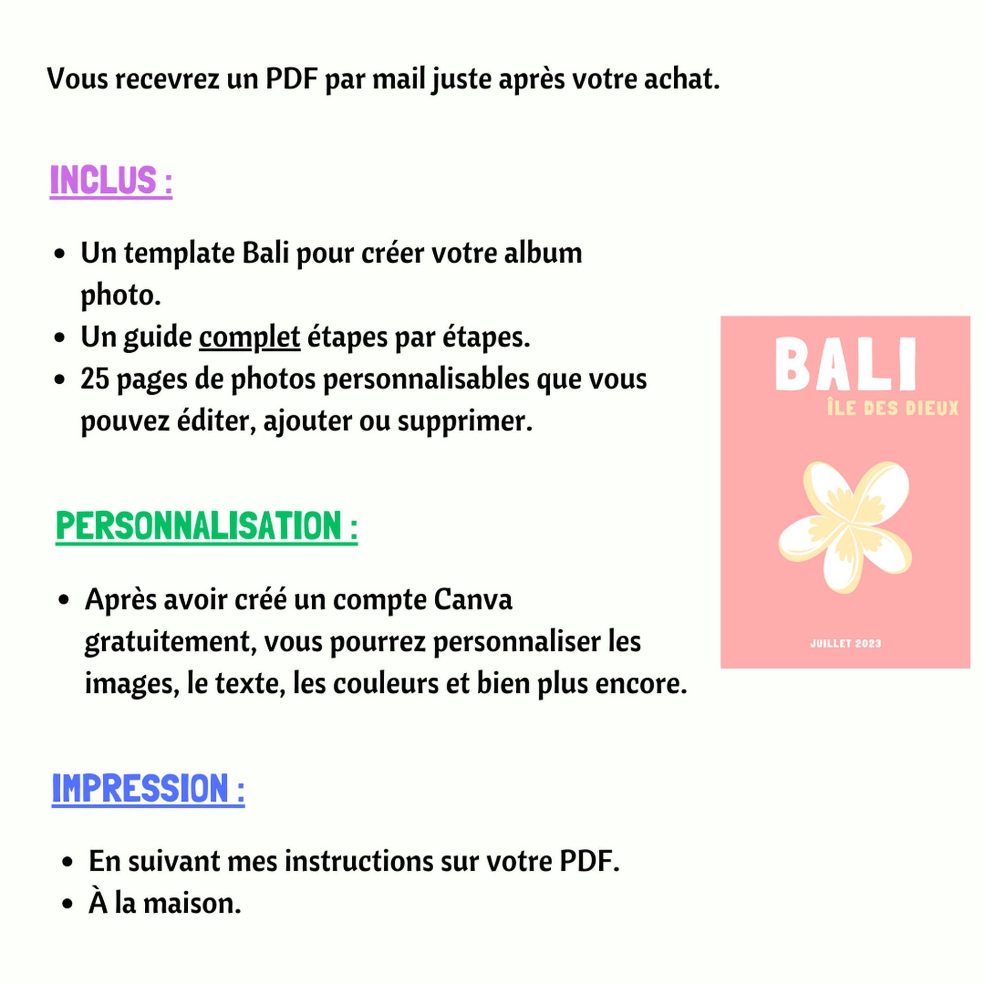 ModÚle de Livre album Photo Bali Imprimé. Photobook de voyage personnalisable Canva. Décoration Maison Personnalisé. Vacances