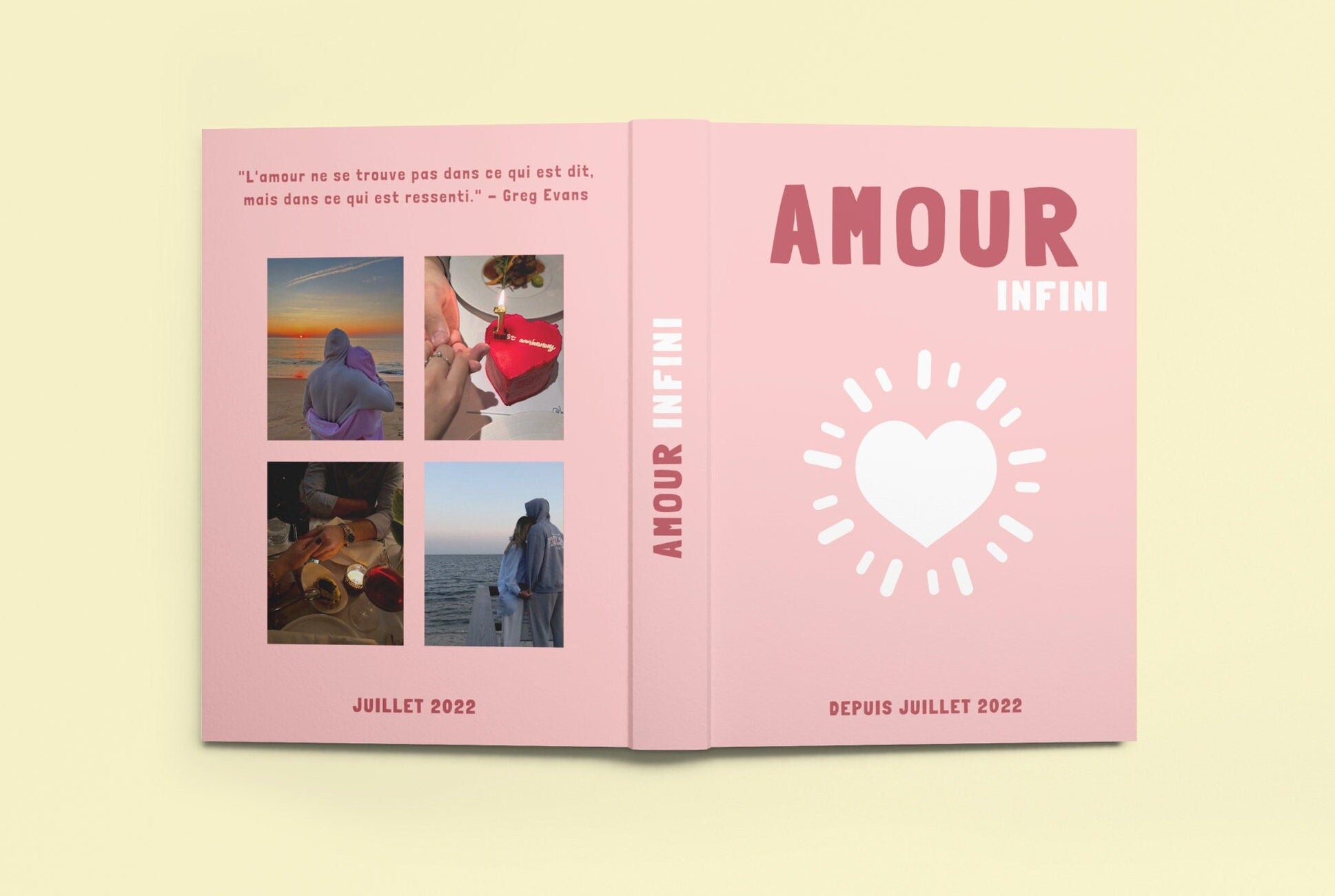 Amour modèle album photo. Livre photo couple template à personnaliser sur Canva. Photobook love