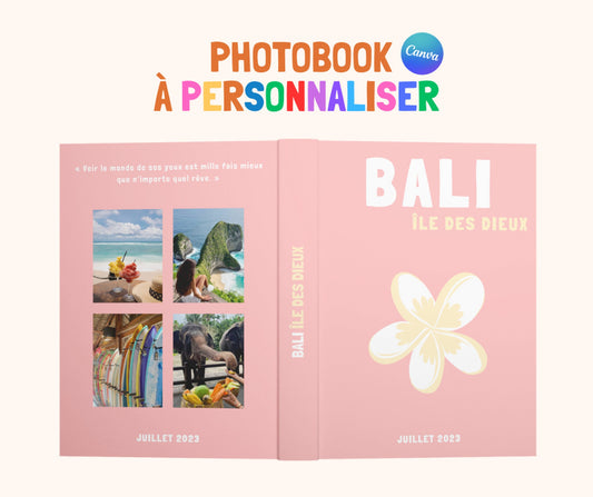 Modèle de Livre album Photo Bali Imprimé. Photobook de voyage personnalisable Canva. Décoration Maison Personnalisé. Vacances