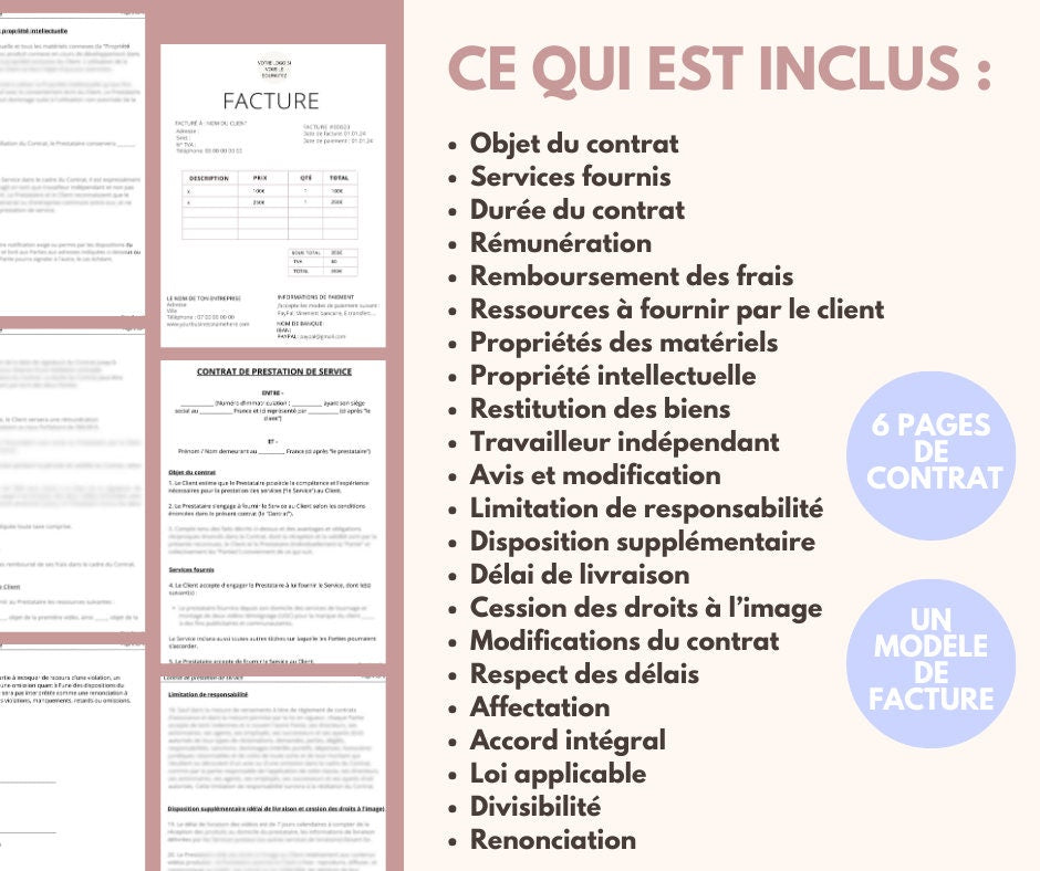 Modèle de contrat UGC français | Contrat français | Modèle d'avocat de contrat UGC d'influenceur français Facture | Créateur contenu tiktok