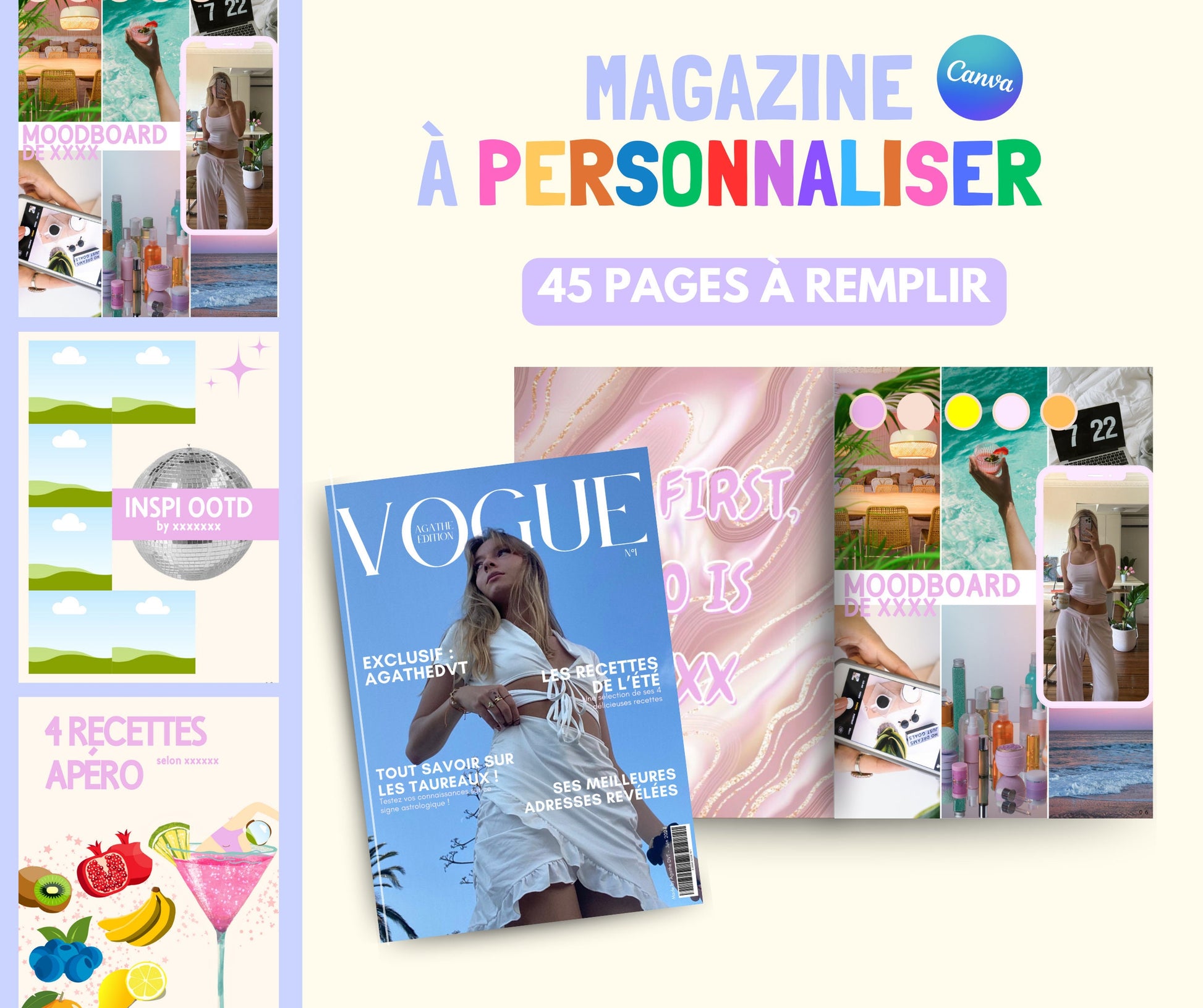 Modèle de Magazine à personnaliser dans Canva pour ses amis, bestie, bff, couple, anniversaire, mariage. Magazine amitié, astrologie, jeux..
