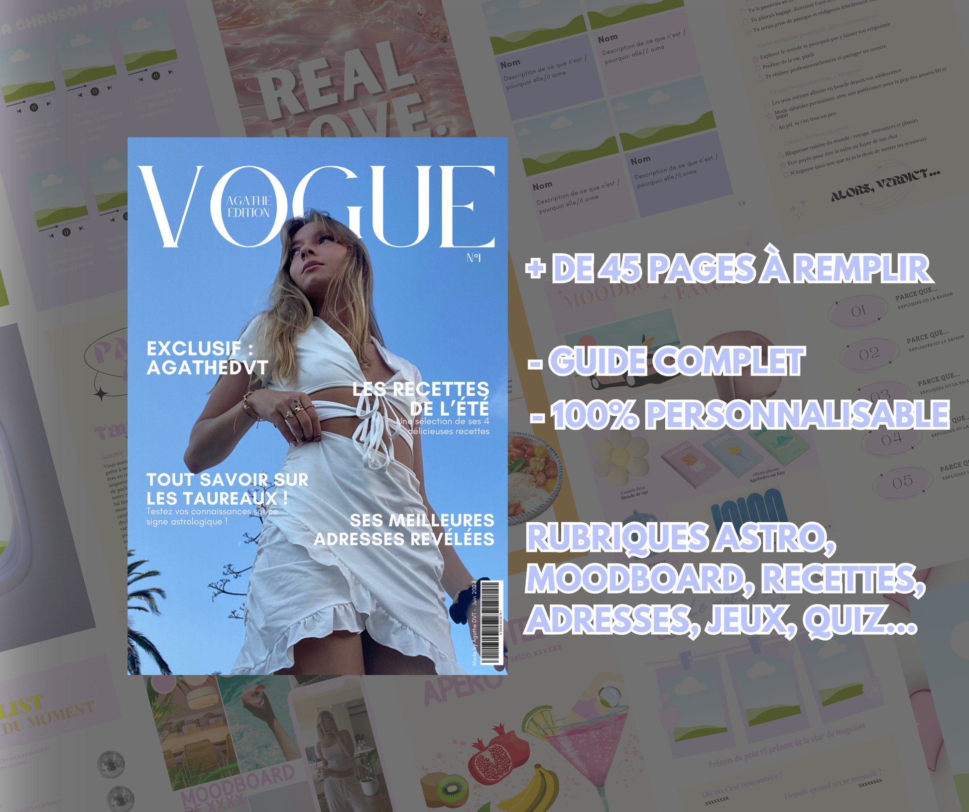 Modèle de Magazine à personnaliser dans Canva pour ses amis, bestie, bff, couple, anniversaire, mariage. Magazine amitié, astrologie, jeux..