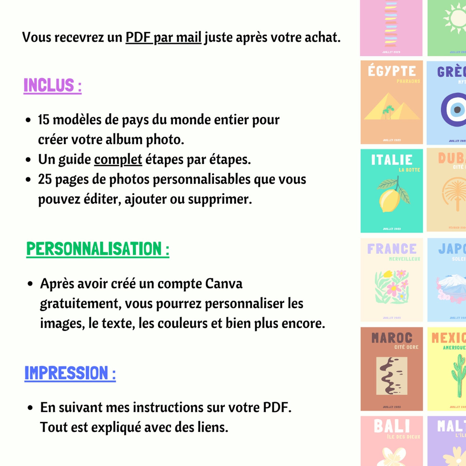 15 Modèles de Livre album Photo Imprimé - Photobook de voyage personnalisable sur Canva. Décoration de Maison Cadeau Personnalisé.