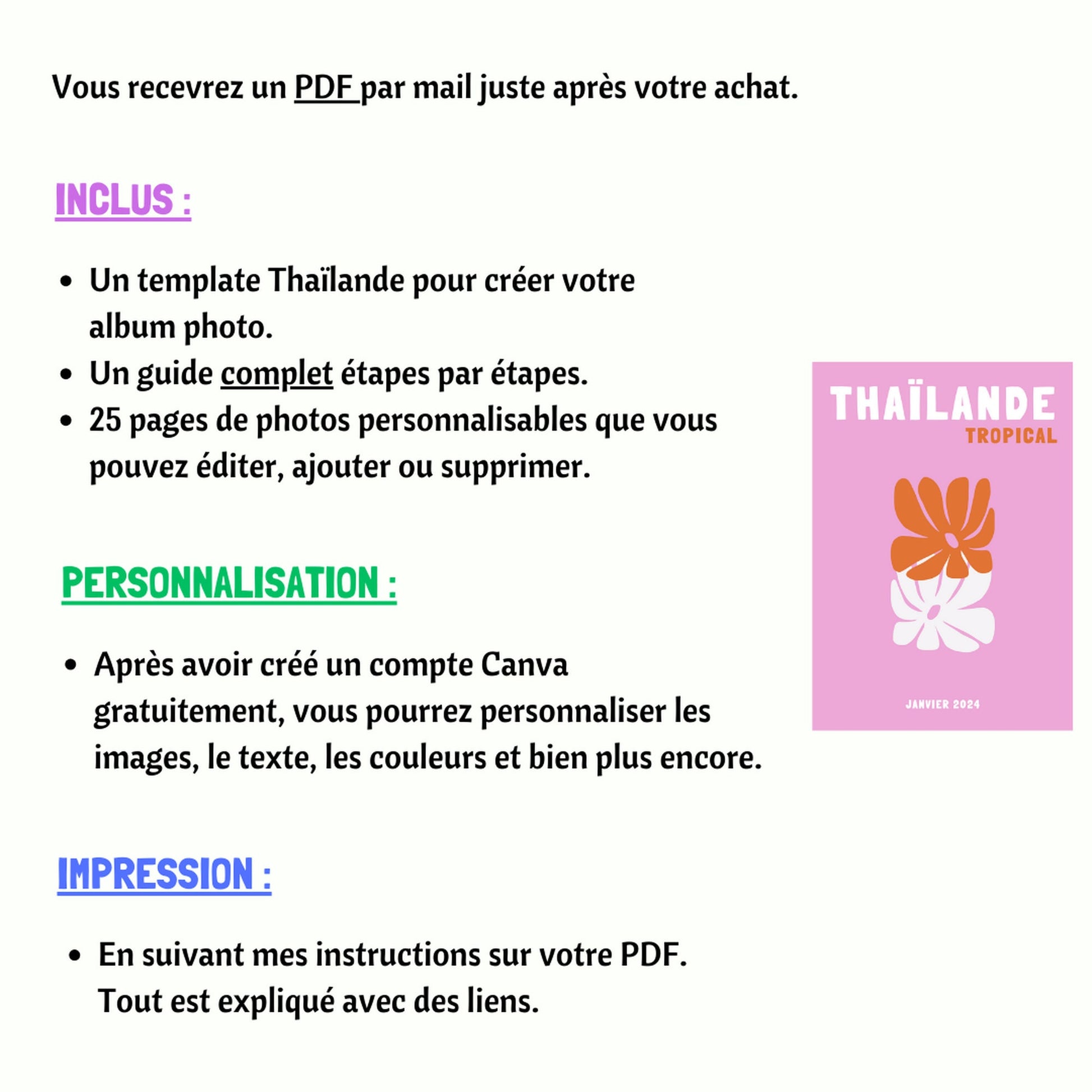 Modèle de Livre album Photo Imprimé Thailande - Photobook de voyage personnalisable sur Canva. Décoration de Maison Cadeau Personnalisé.