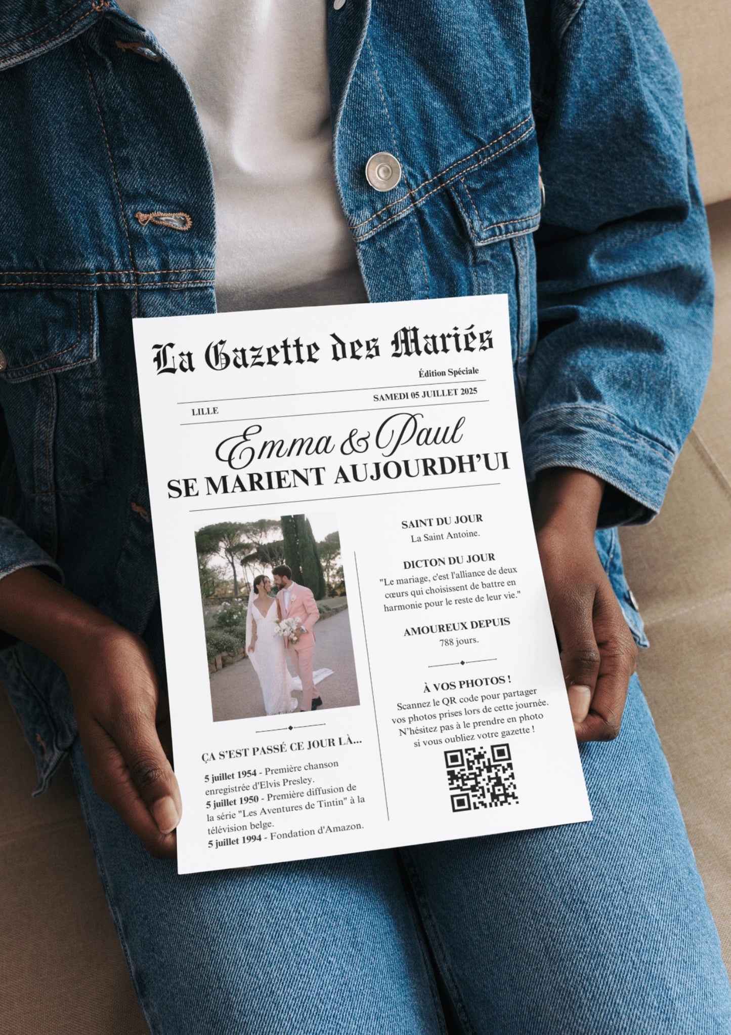 La Gazette des Mariés Modèle Faire Part Mariage Template Canva Invitation Personnalisable Mariage Journal Mariage Modèle, newspaper