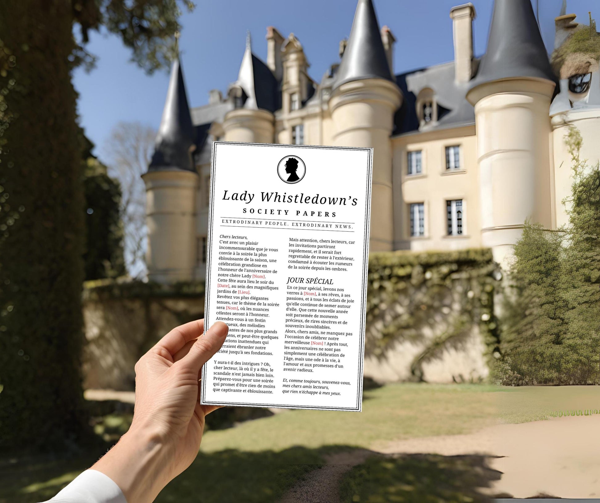 Modèle de journal Lady Whistledown, template, journal d'anniversaire numérique, bestie society, Dearest Gentle Reader, cadeau Bridgerton