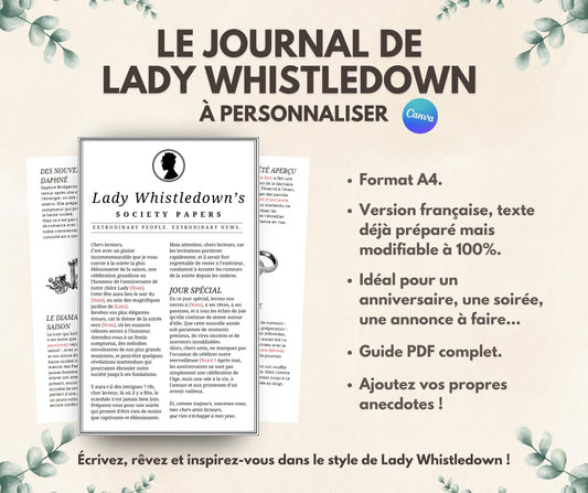 Modèle de journal Lady Whistledown, template, journal d'anniversaire numérique, bestie society, Dearest Gentle Reader, cadeau Bridgerton