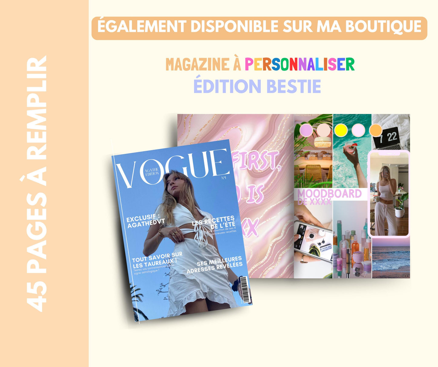 Modèle de Magazine à personnaliser Canva couple, anniversaire, mariage. Template astrologie, jeux, recettes, vacances