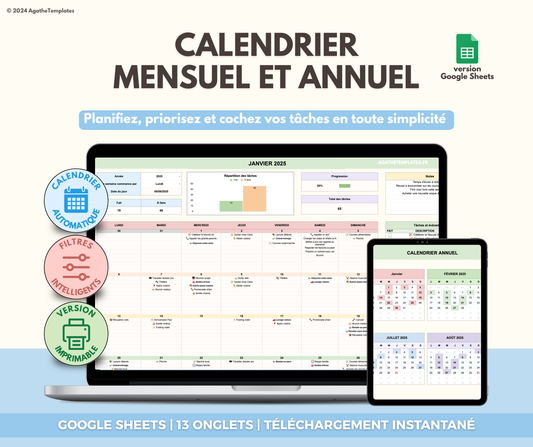 Calendrier mensuel et annuel