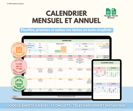 Calendrier mensuel et annuel