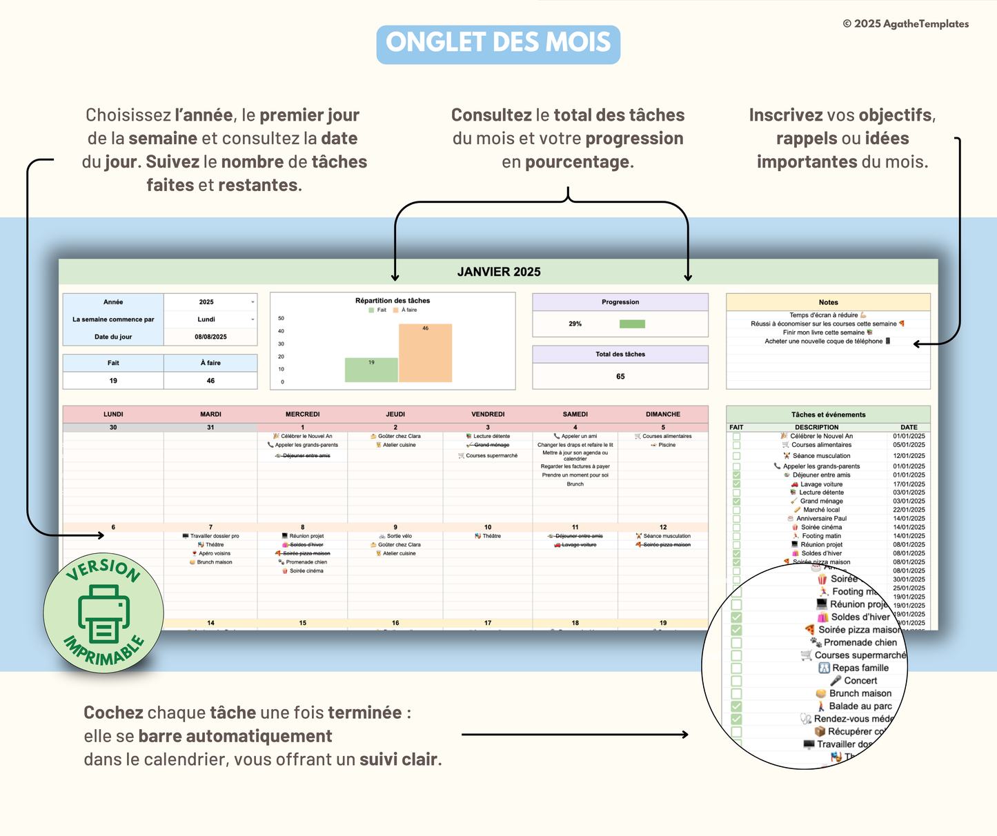 Calendrier mensuel et annuel