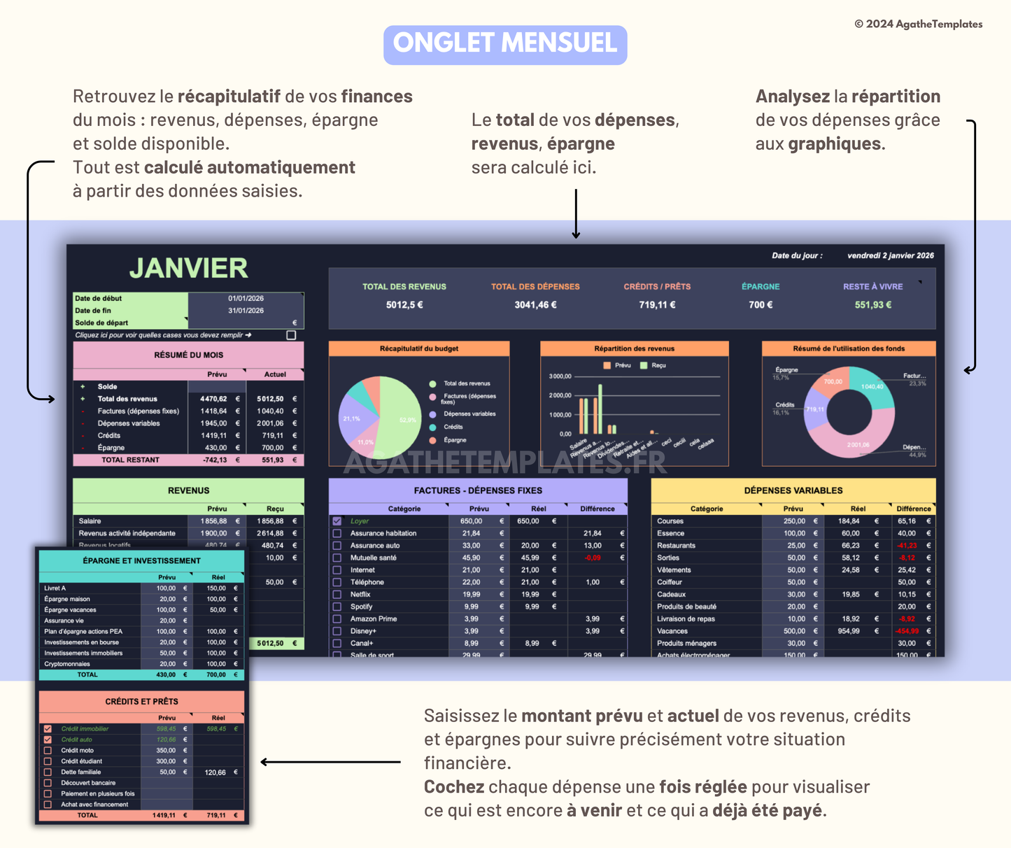 Budget mensuel et annuel sombre