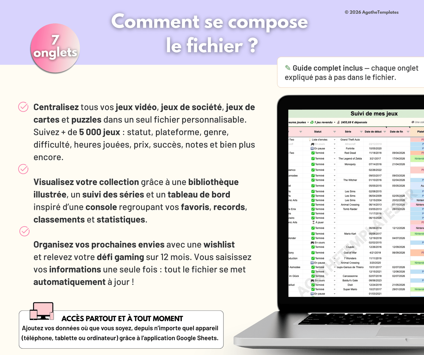 fichier template google sheets jeux collection