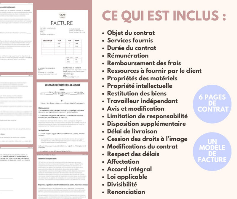 Modèle de contrat UGC français | Contrat français | Modèle d'avocat de contrat UGC d'influenceur français Facture | Créateur contenu tiktok