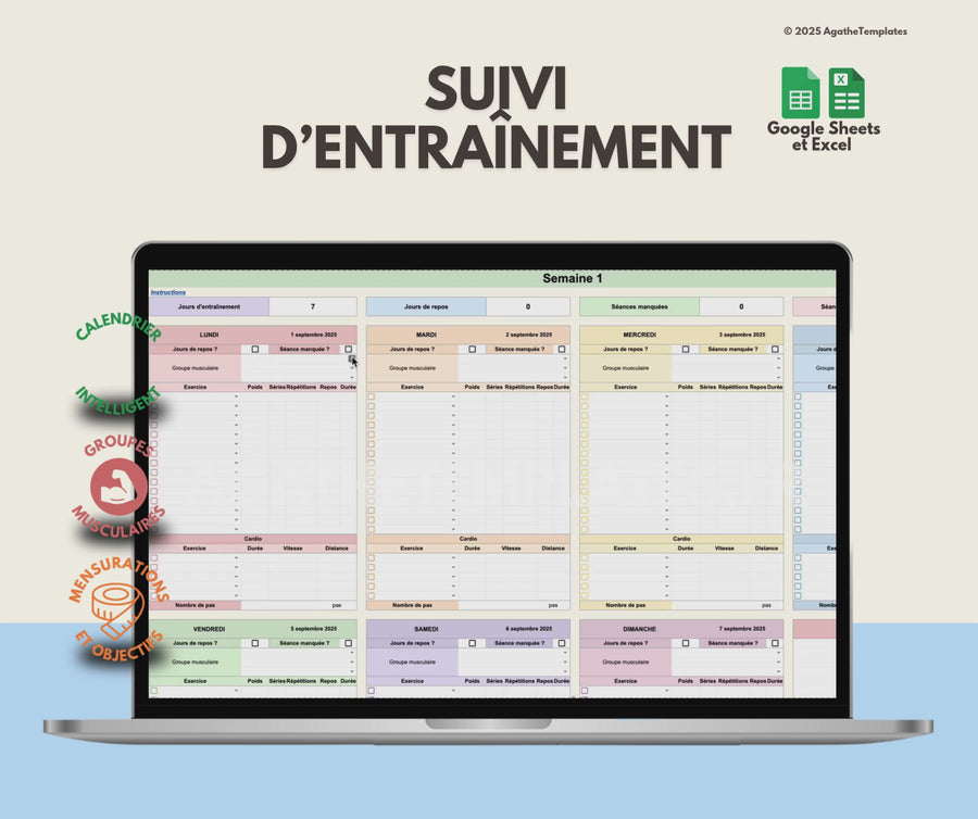 Planning entraînement musculation et fitness template