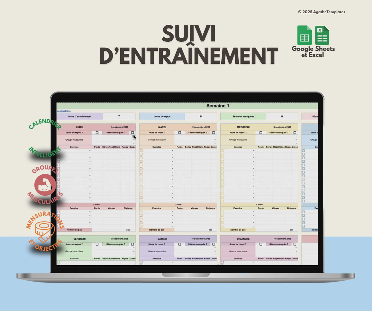 Planning entraînement musculation et fitness template