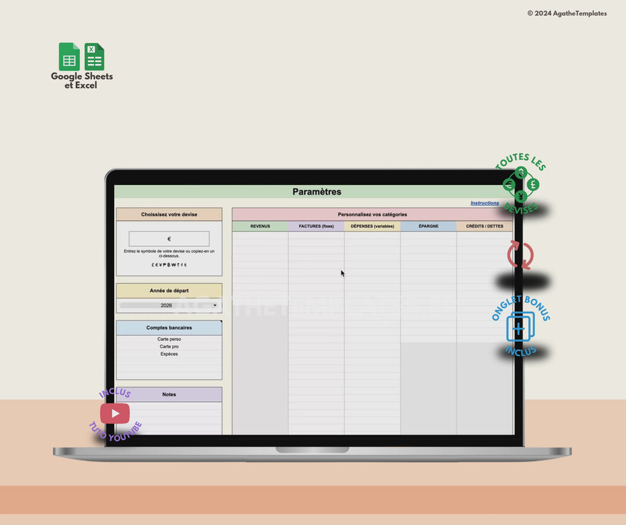 Budget mensuel et annuel Google Sheets et Excel tuto video