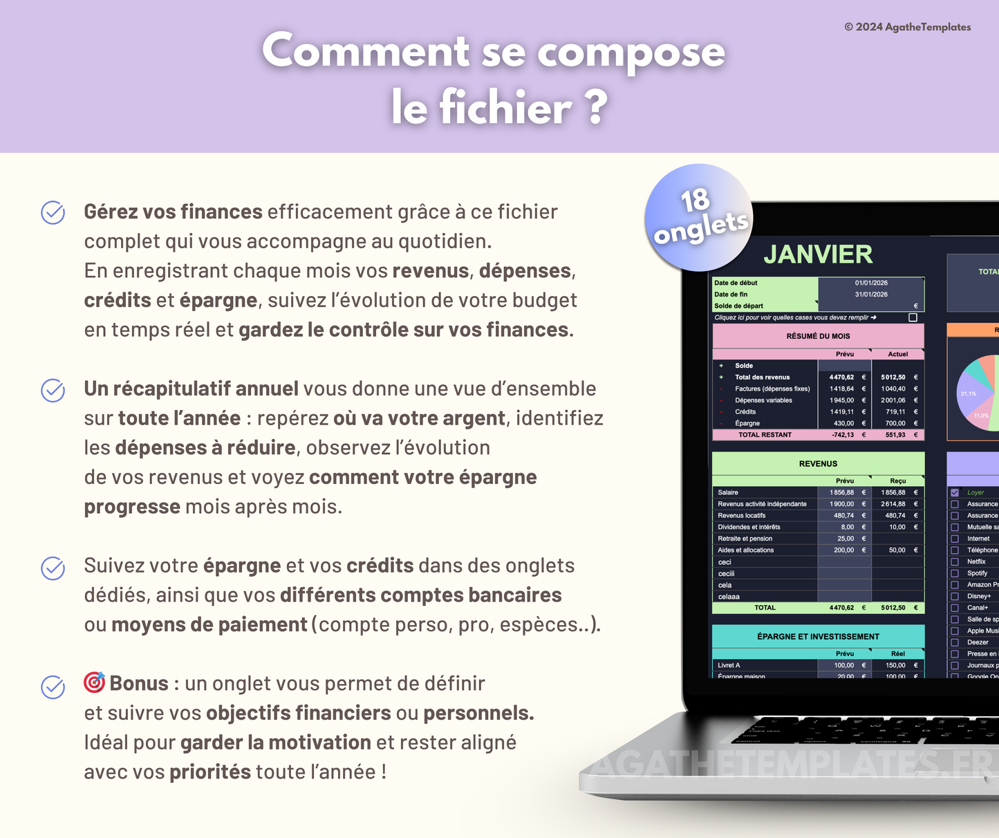 Budget mensuel et annuel sombre