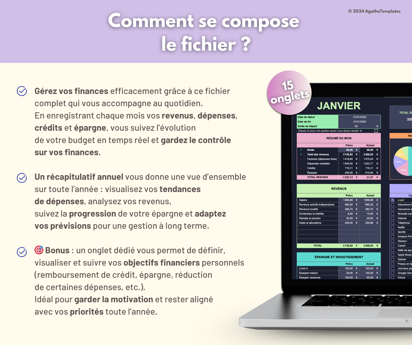 Budget mensuel et annuel sombre