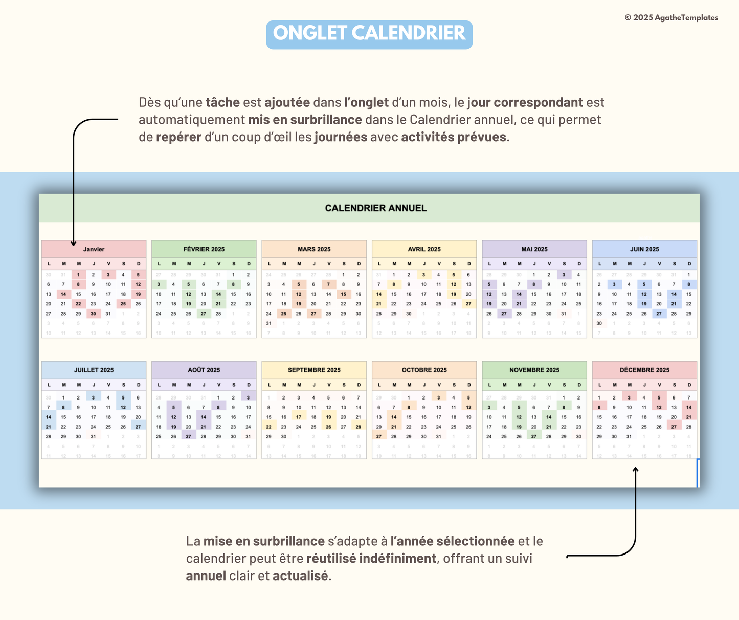 Calendrier mensuel et annuel