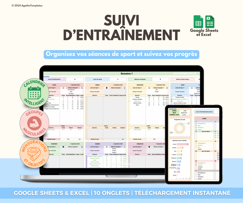 Suivi entraînement sportif Google Sheets excel