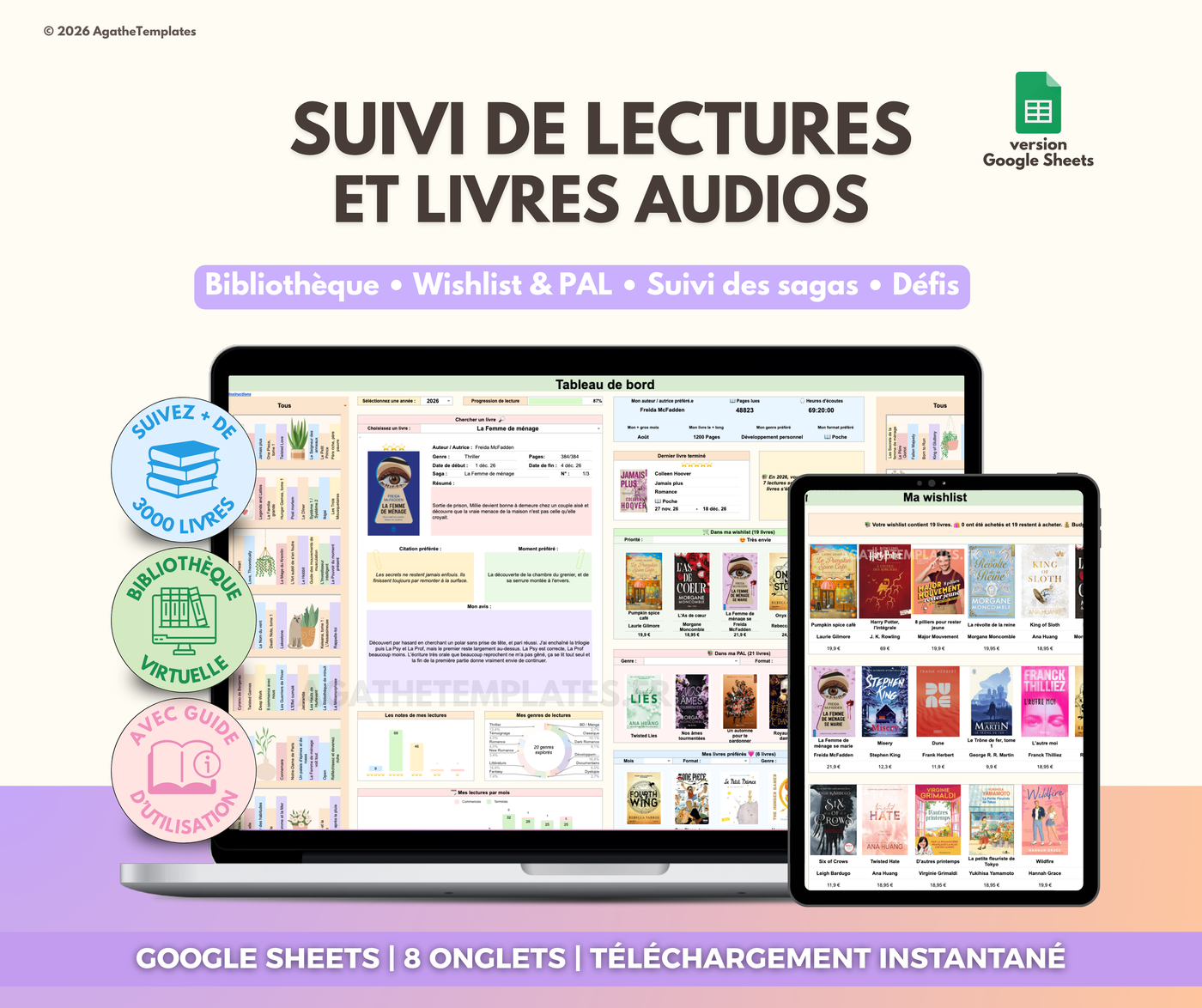 Tracker de lecture | Bibliothèque, PAL, Wishlist & Sagas – Excel & Google Sheets