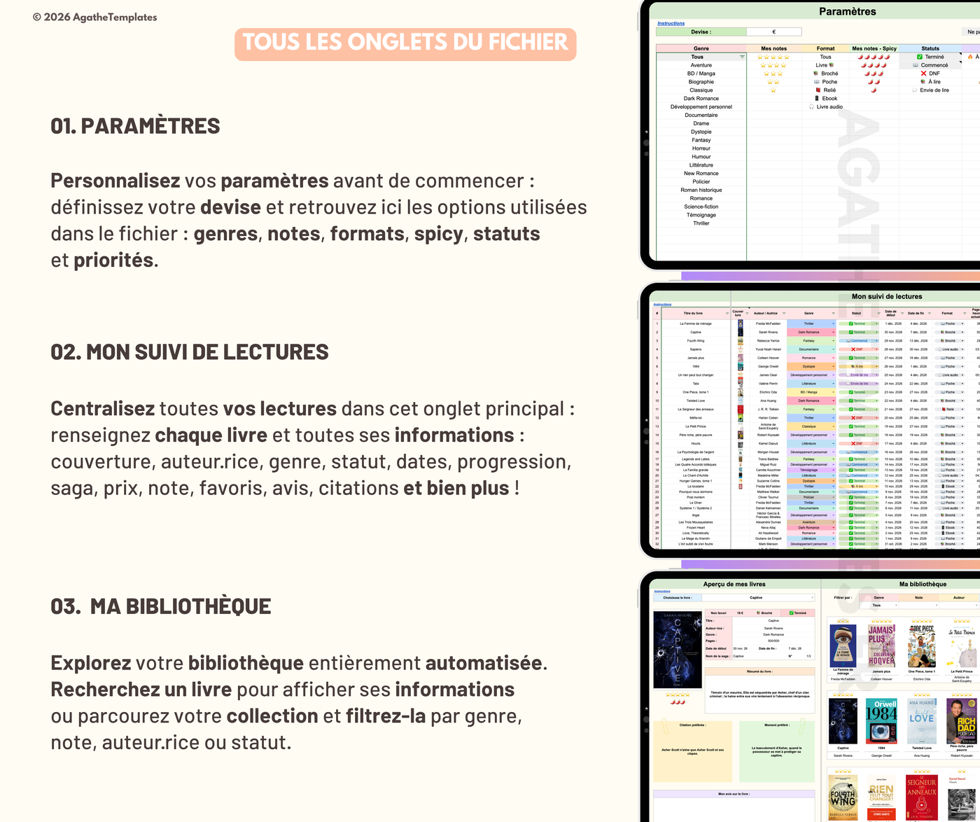Suivi et journal des lectures, book tracker