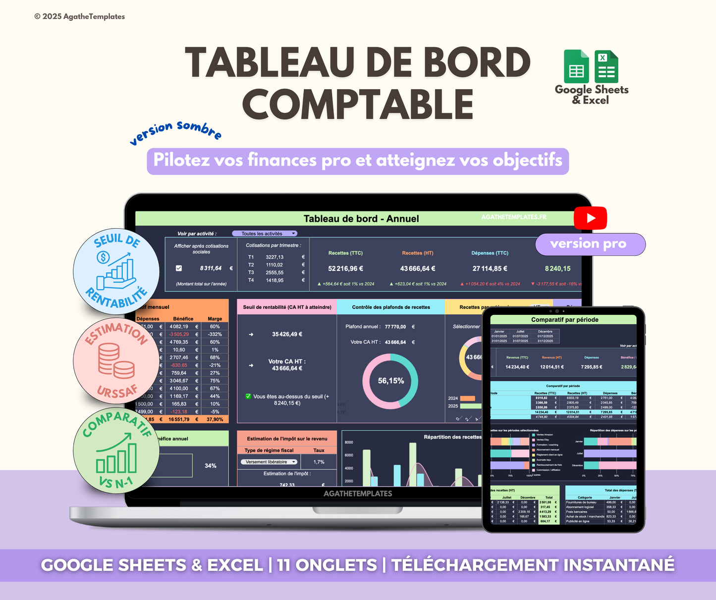 Tableau de bord comptable - version sombre