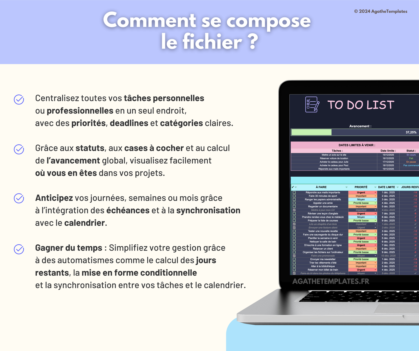To Do List et calendrier automatisé sombre