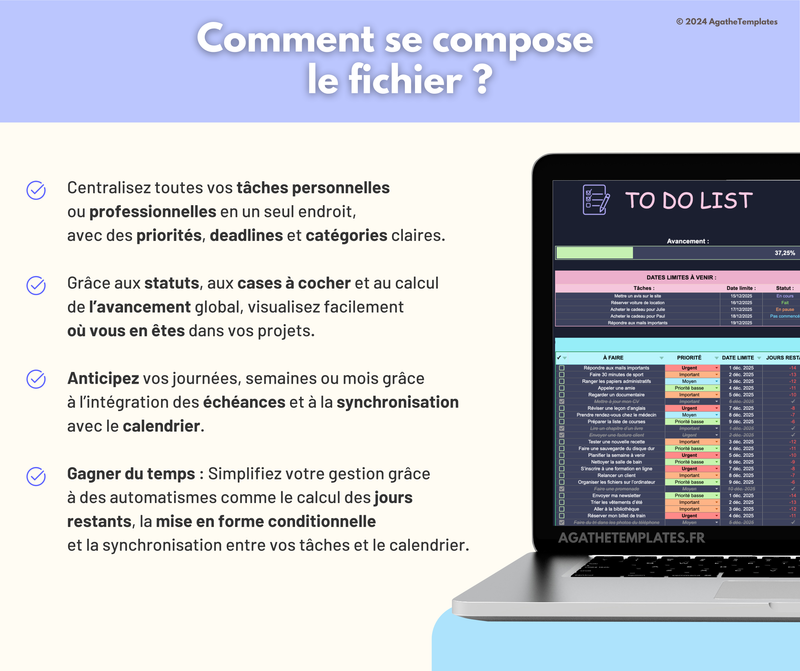 To Do List et calendrier automatisé sombre